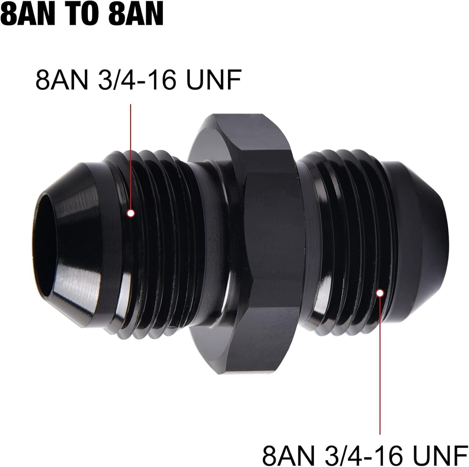 8AN Male to Male Flare Coupler Union Straight Fuel Hose Adapter Fitting Black 2PCS