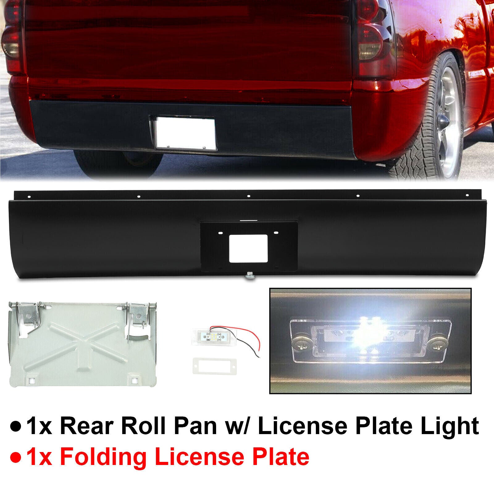 Rear Bumper Roll Pan W/Led License for Chevy Silverado Sierra Fleetside 99-06 07