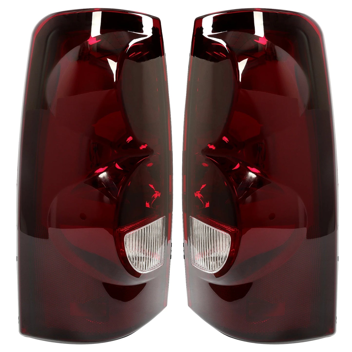 Tail Lights Pair for 2003-2007 Chevy Silverado 1500 2500 3500 Pickup Rear Tail Lamp Dark Red Lens + Chrome Housing Set