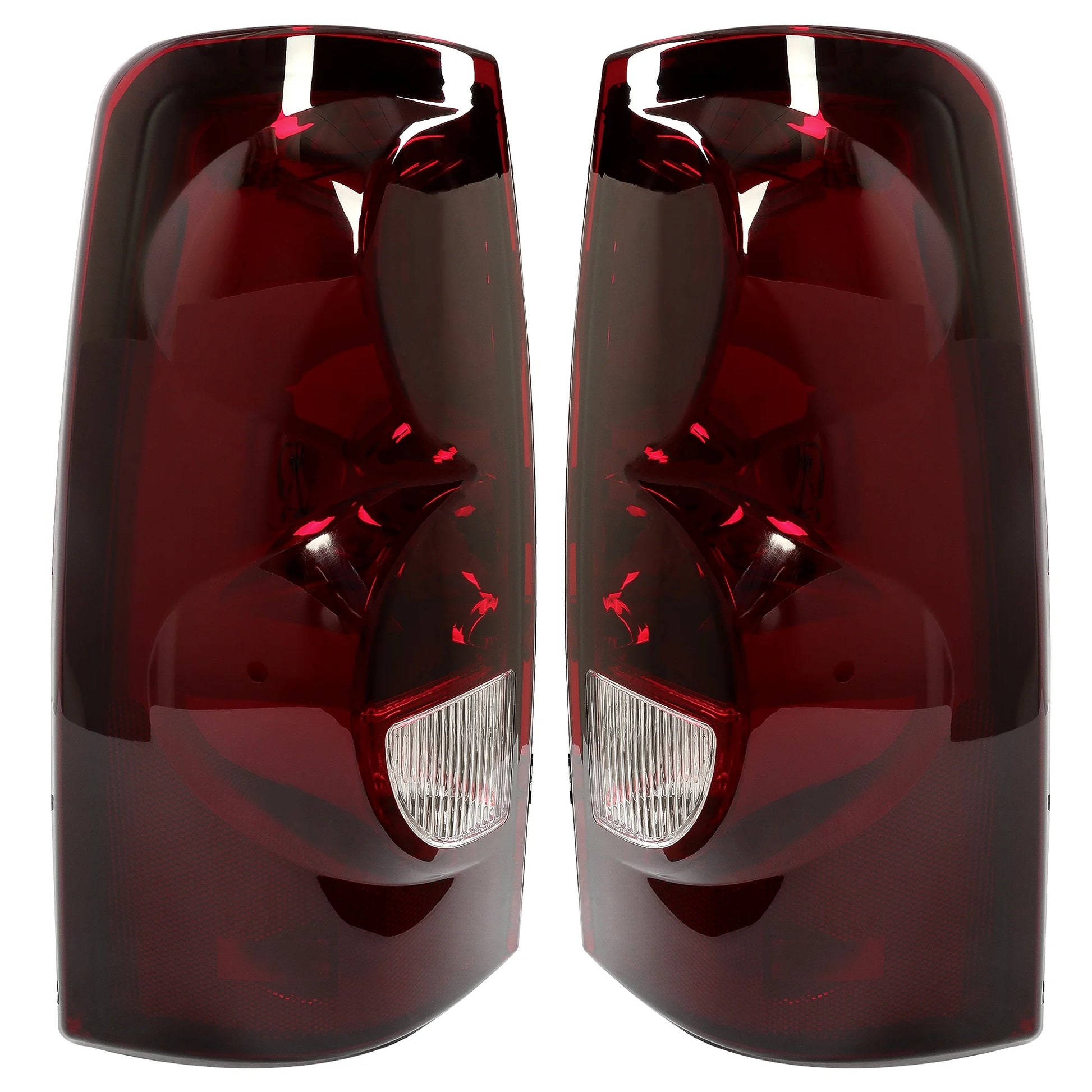 Tail Lights Pair for 2003-2007 Chevy Silverado 1500 2500 3500 Pickup Rear Tail Lamp Dark Red Lens + Chrome Housing Set