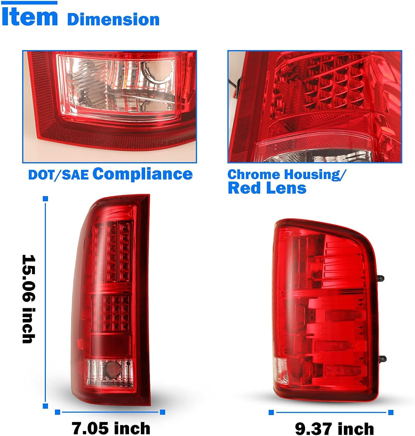 LED Tail Lights Assembly for 07-13 Chevy Silverado 1500 and 2007-2014 Chevy Silverado 2500Hd/3500Hd,Only Fit for 2007-2014 GMC Sierra 3500HD Dually, Silverado Tail Lights,(Red Lens)