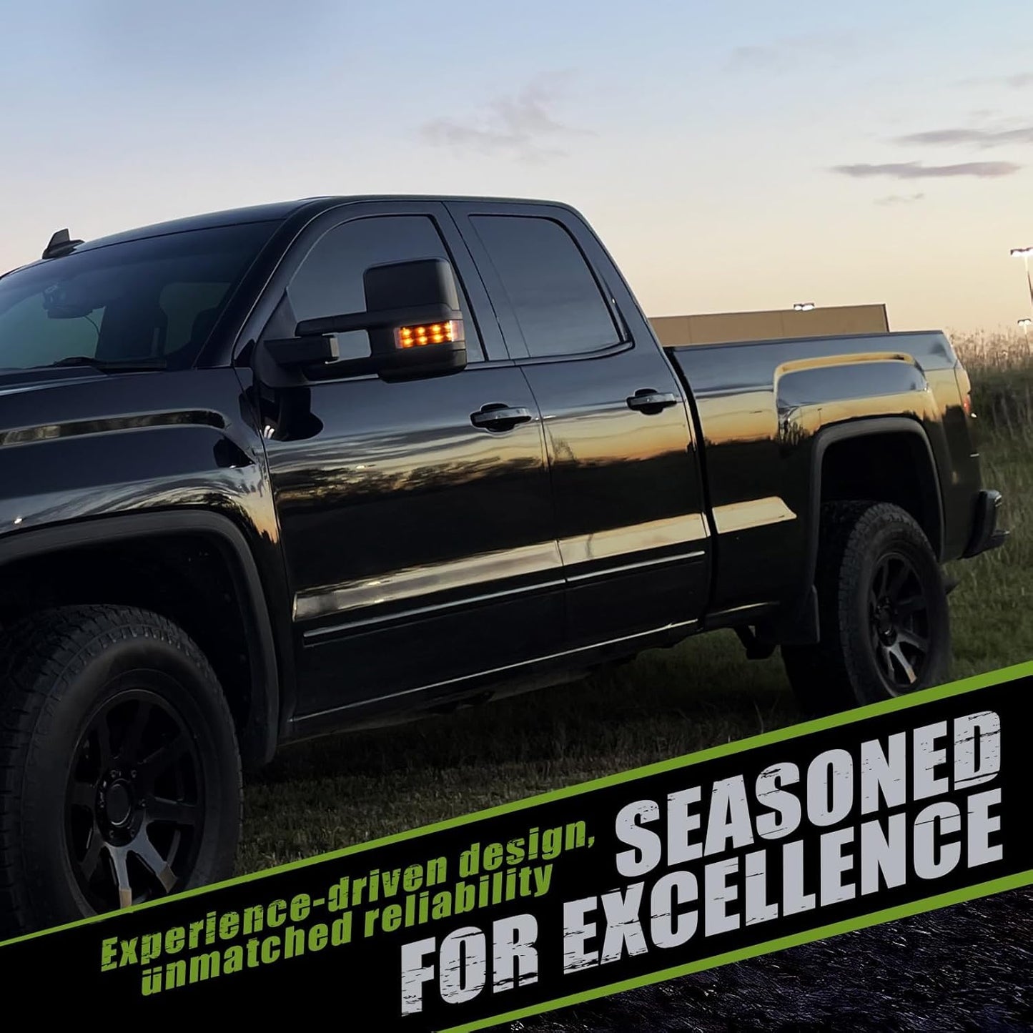 Towing Mirrors for Chevy Silverado/Gmc Sierra 1500 (2014 2015 2016 2017 2018), 2500HD 3500HD (2015 2016 2017 2018 2019) Turn Signal/Running Lights Power Heated (Textured Black)