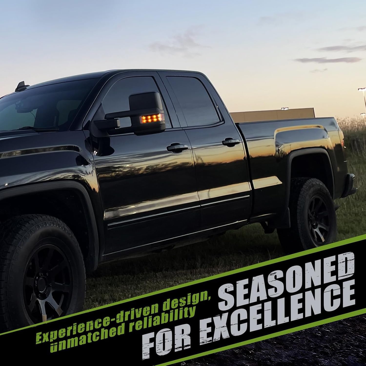 Towing Mirrors for Chevy Silverado/Gmc Sierra 1500 (2014 2015 2016 2017 2018), 2500HD 3500HD (2015 2016 2017 2018 2019) Turn Signal/Running Lights Power Heated (Textured Black)
