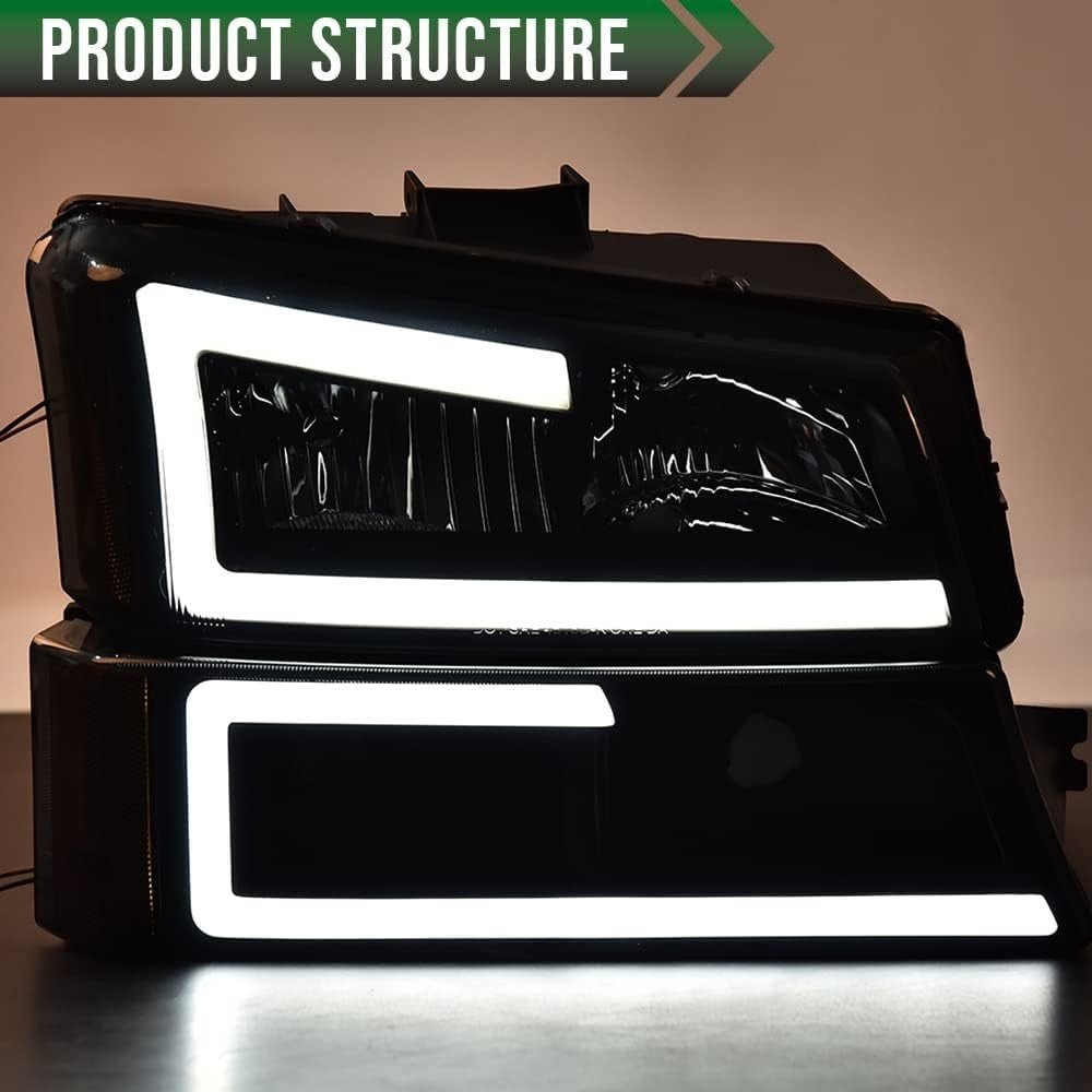 LED DRL Headlight Assembly Chevy Silverado 1500 2500 3500 HD Models 2003-2006/ F