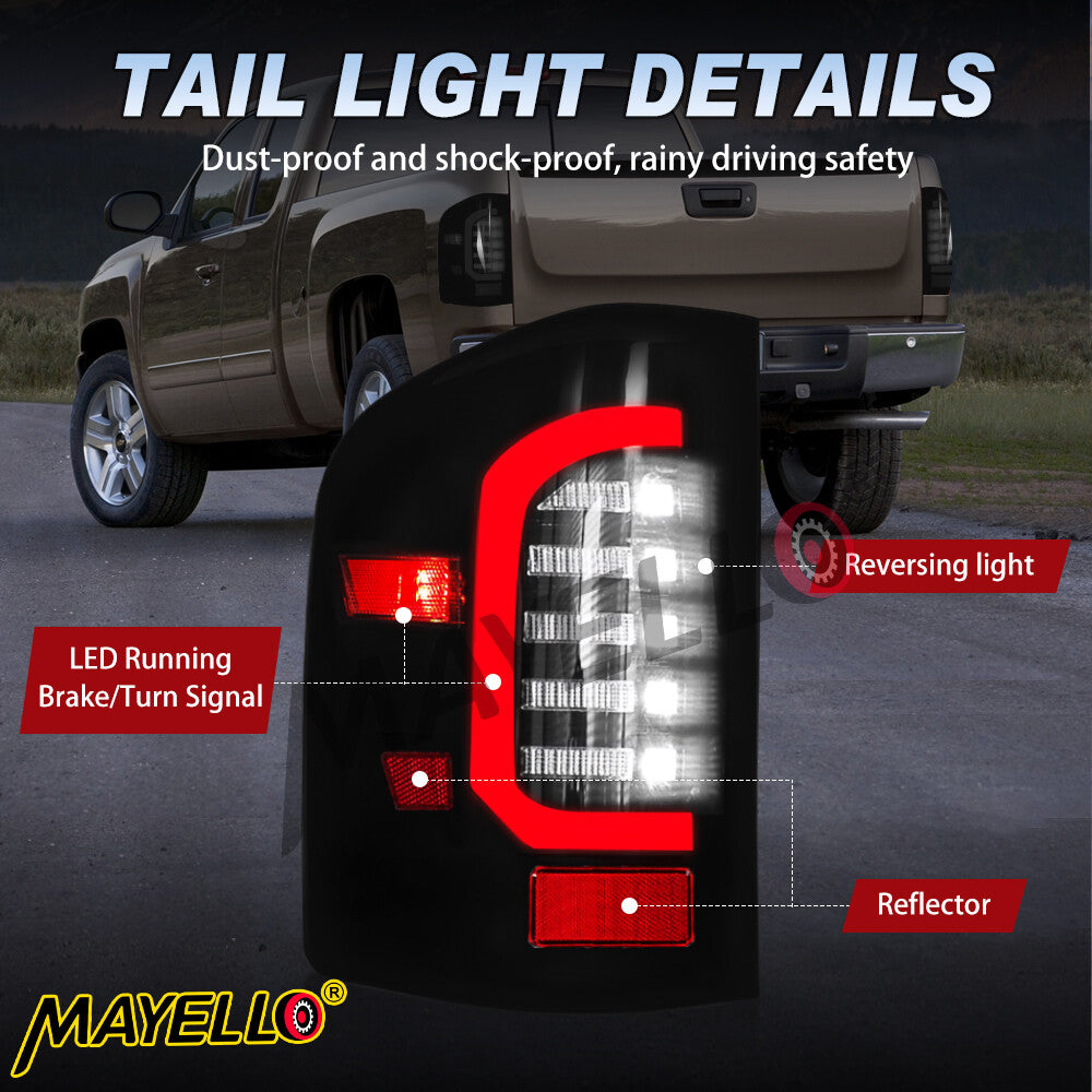 Smoke Lens LED Tail Lights for 2007-2014 Chevy Silverado 1500 2500 Black Lamps