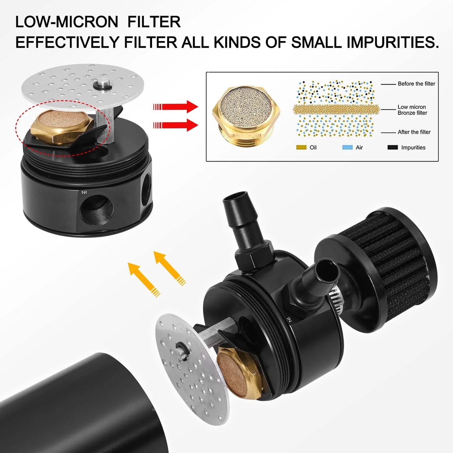 Universal 2 Port Aluminum 750Ml/25.4Oz Baffled Oil Catch Can Reservoir Tank with Breather Filter and Drain Valve