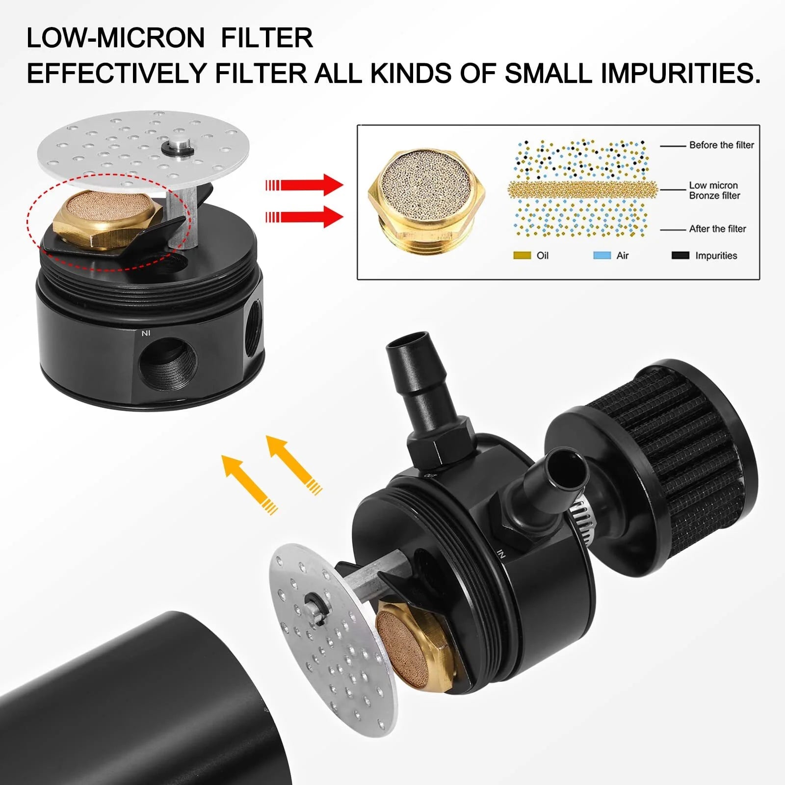 Universal 2 Port Aluminum 750Ml/25.4Oz Baffled Oil Catch Can Reservoir Tank with Breather Filter and Drain Valve