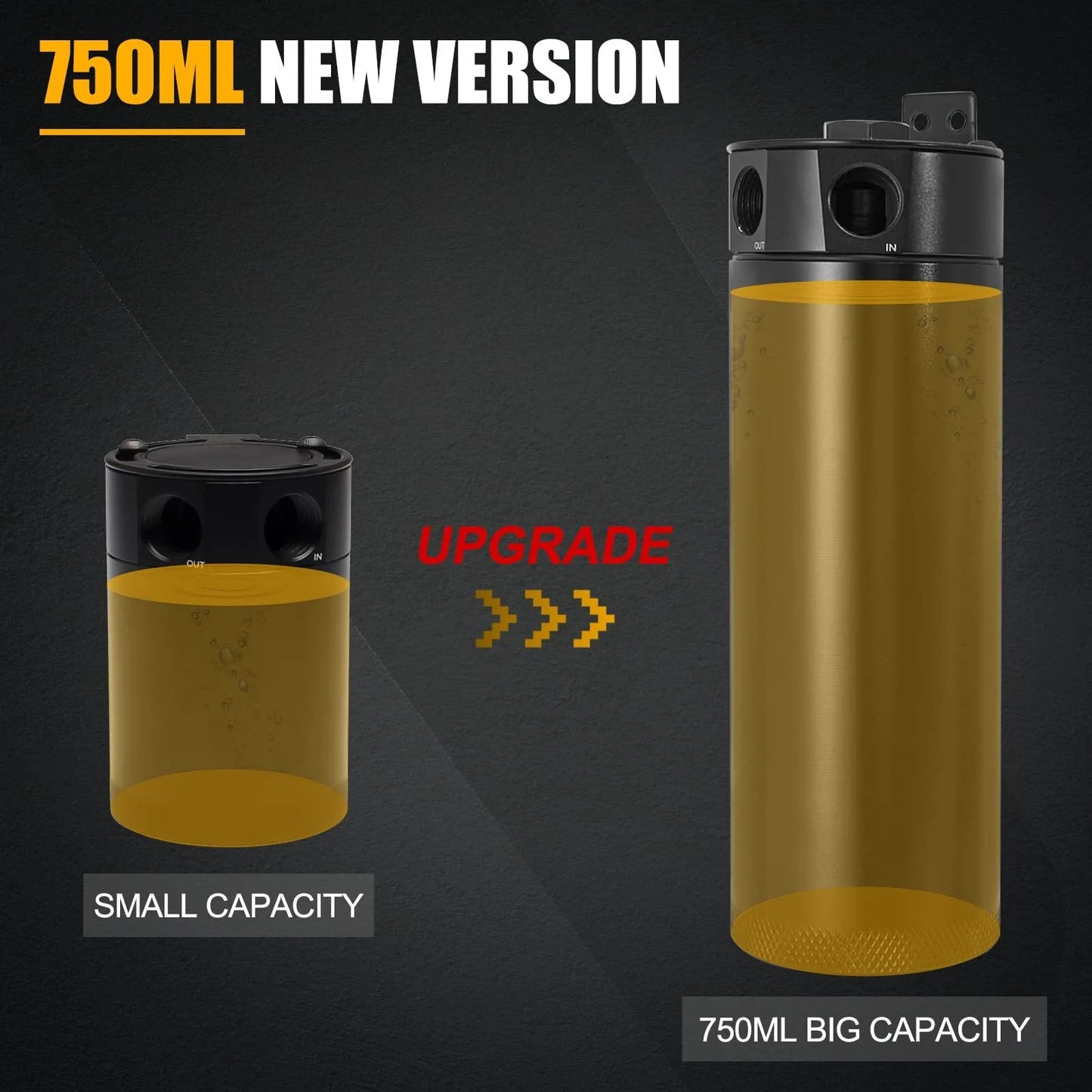Universal 2 Port Aluminum 750Ml/25.4Oz Baffled Oil Catch Can Reservoir Tank with Breather Filter and Drain Valve