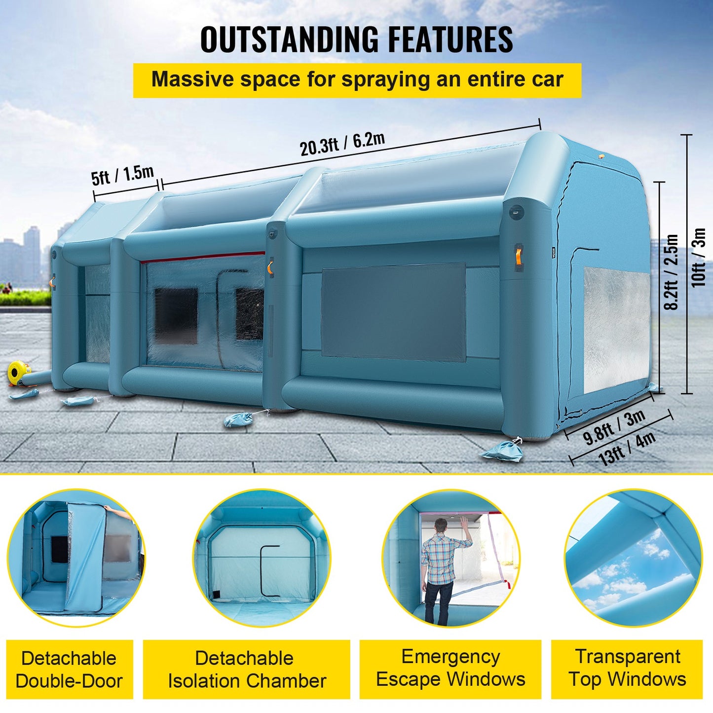 Inflatable Spray Booth Car Paint Tent 26X13X10Ft Filter System 2 Blowers