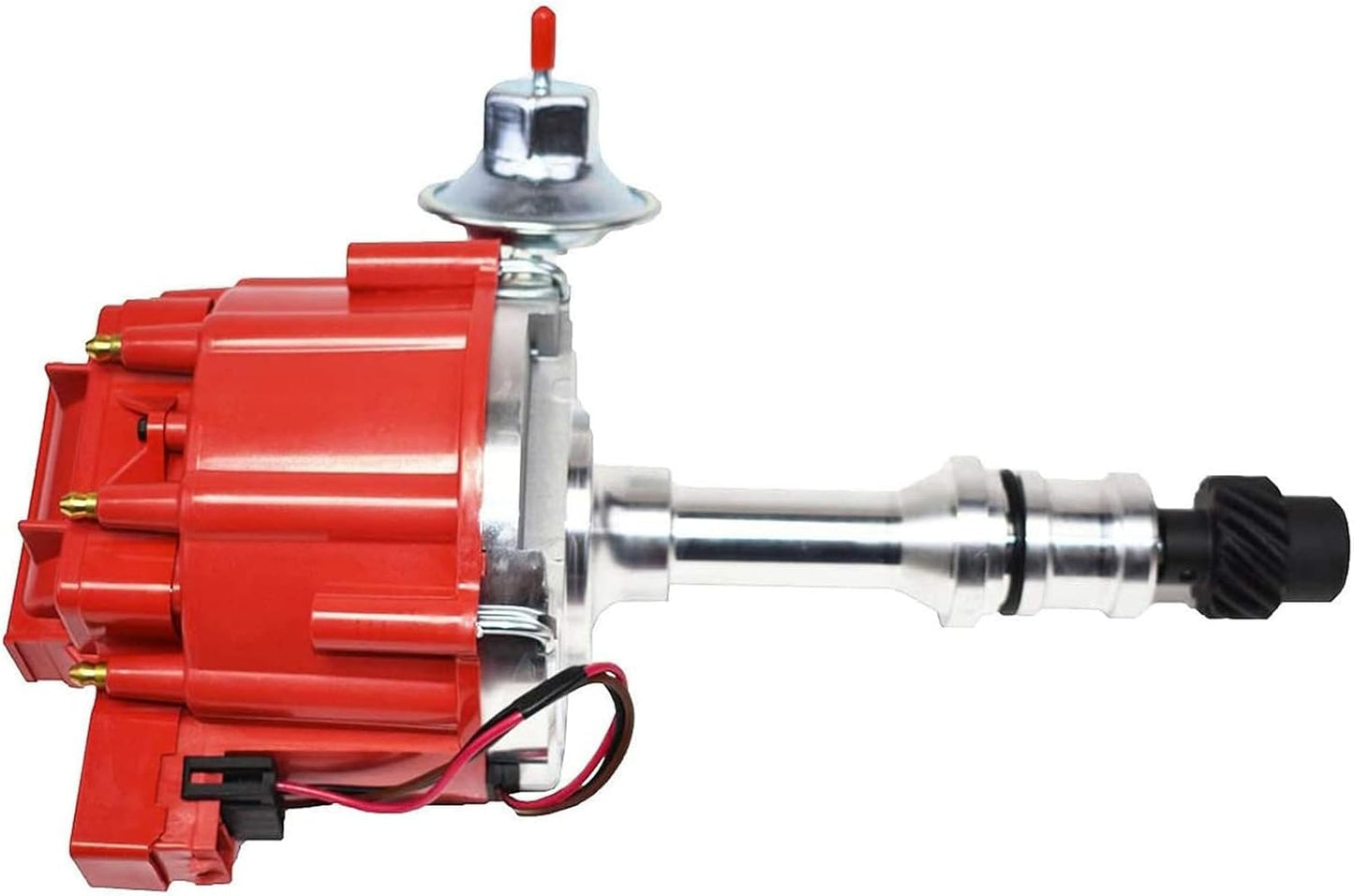 HEI Complete Distributor & Ignition Coil - 65KV Coil, Red Cap & One-Wire Install - Compatible with Oldsmobile V8 260-455 Engines - Hardened Gears & CNC Aluminum Shaft