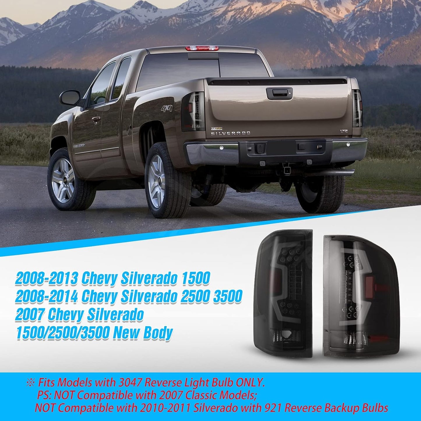 LED Taillights for 07-13 Chevy Silverado 1500 2500HD 3500HD (New Black/Smoke - LED Sequential)