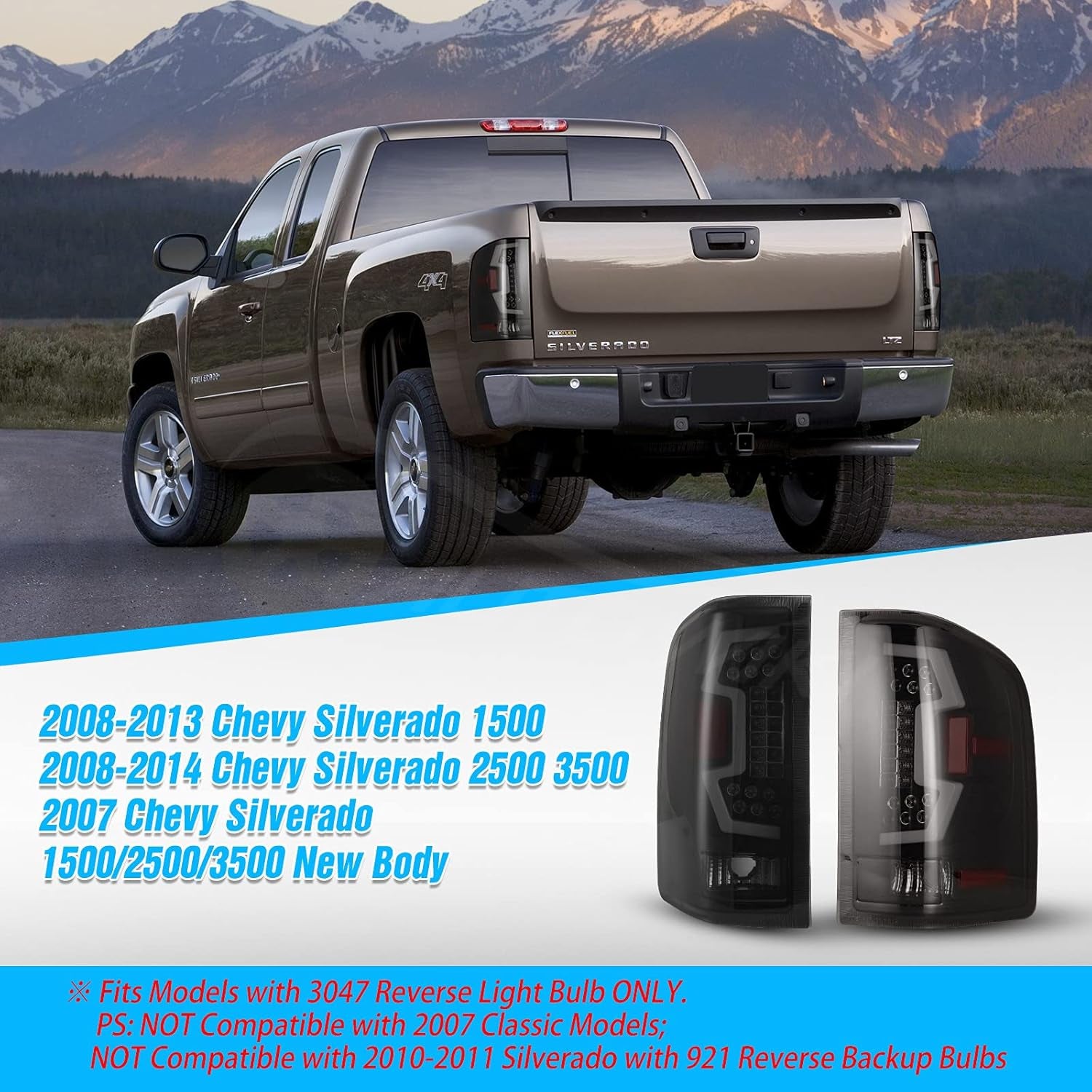 LED Taillights for 07-13 Chevy Silverado 1500 2500HD 3500HD (New Black/Smoke - LED Sequential)