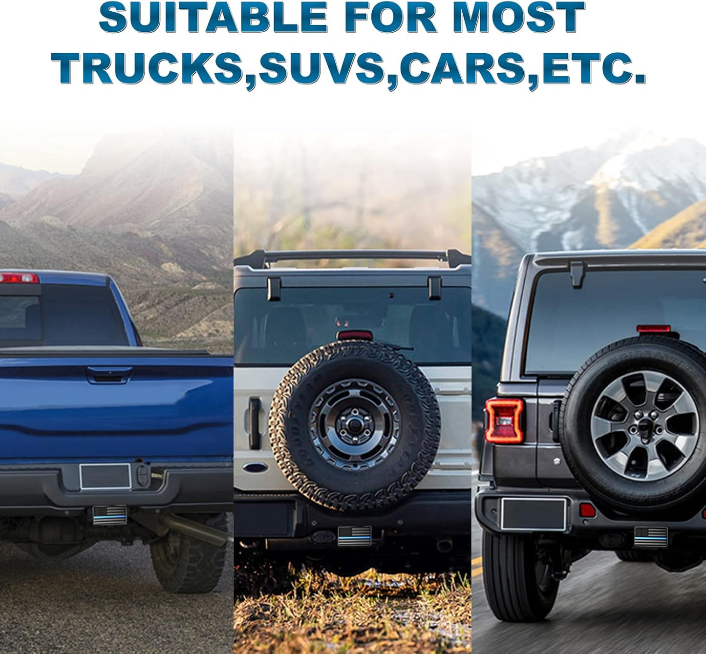 Heavy American Flag Metal Trailer Hitch Cover for 2" Inch Receivers,Tow Hitch Covers 2 Inch for Truck Accessories (With 5/8-Inch Pin Diameter Trailer Hitch Lock, Blue Line)