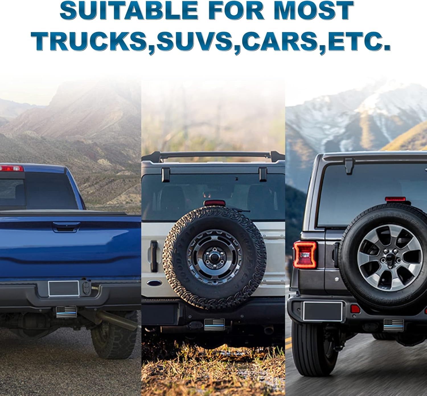 Heavy American Flag Metal Trailer Hitch Cover for 2" Inch Receivers,Tow Hitch Covers 2 Inch for Truck Accessories (With 5/8-Inch Pin Diameter Trailer Hitch Lock, Blue Line)