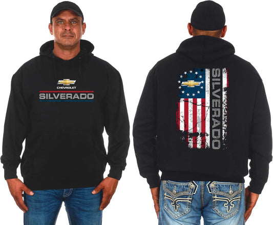 Men'S Chevy Silverado Distressed Logos 2-Sided Pullover Hoodie