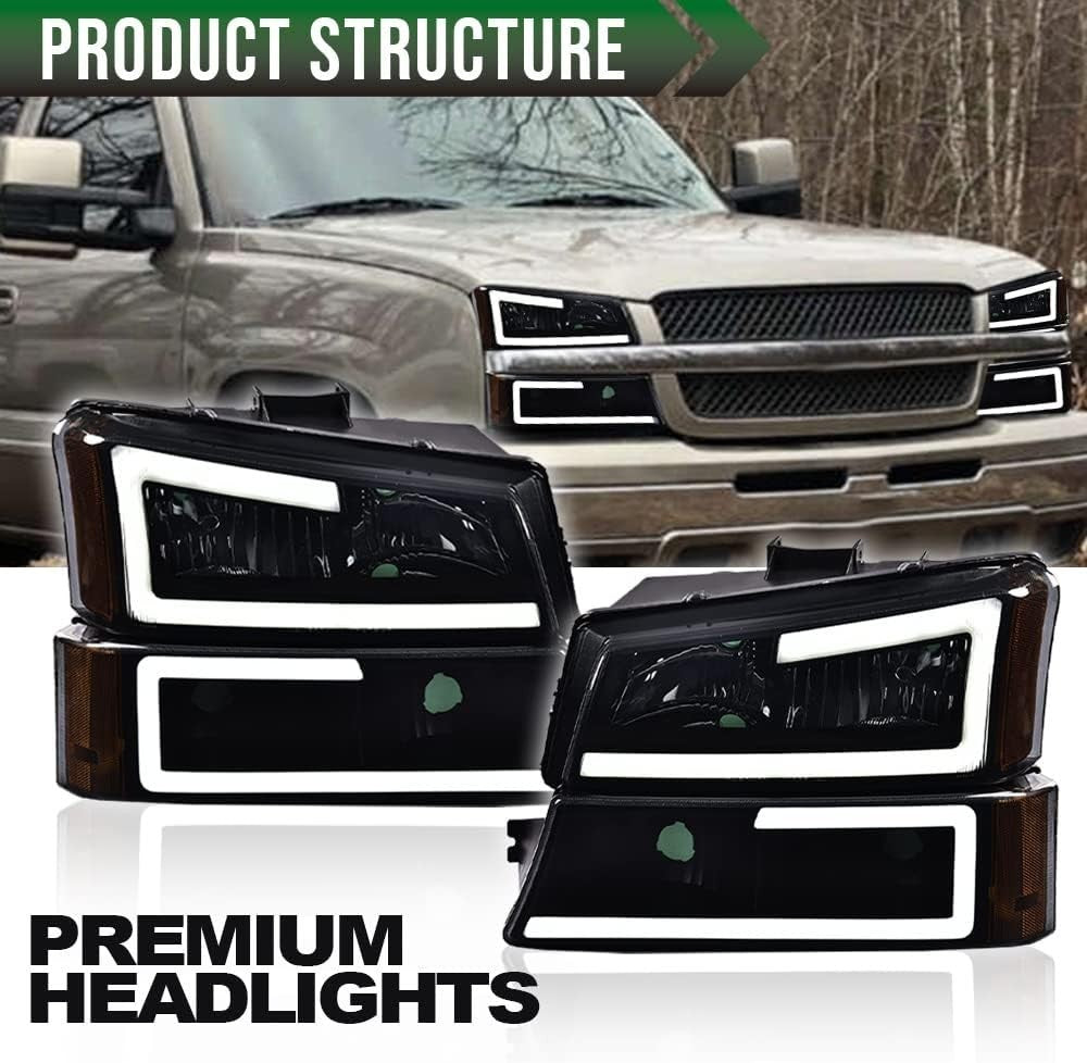 LED DRL Headlight Assembly Chevy Silverado 1500 2500 3500 HD Models 2003-2006/ F