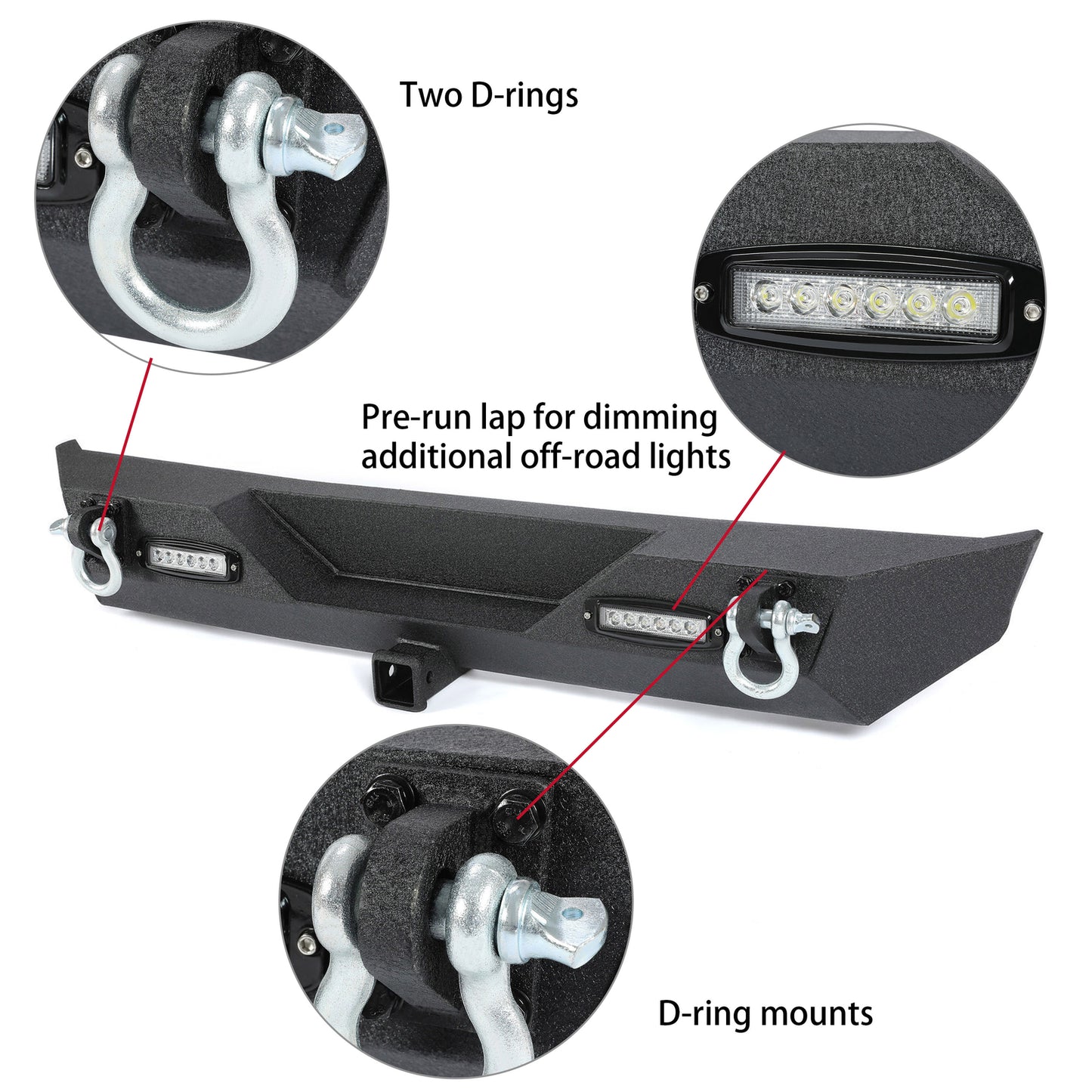 Rear Bumper W/Led Light D-Rings 2" Receiver Fit 87-06 Jeep Wrangler YJ TJ