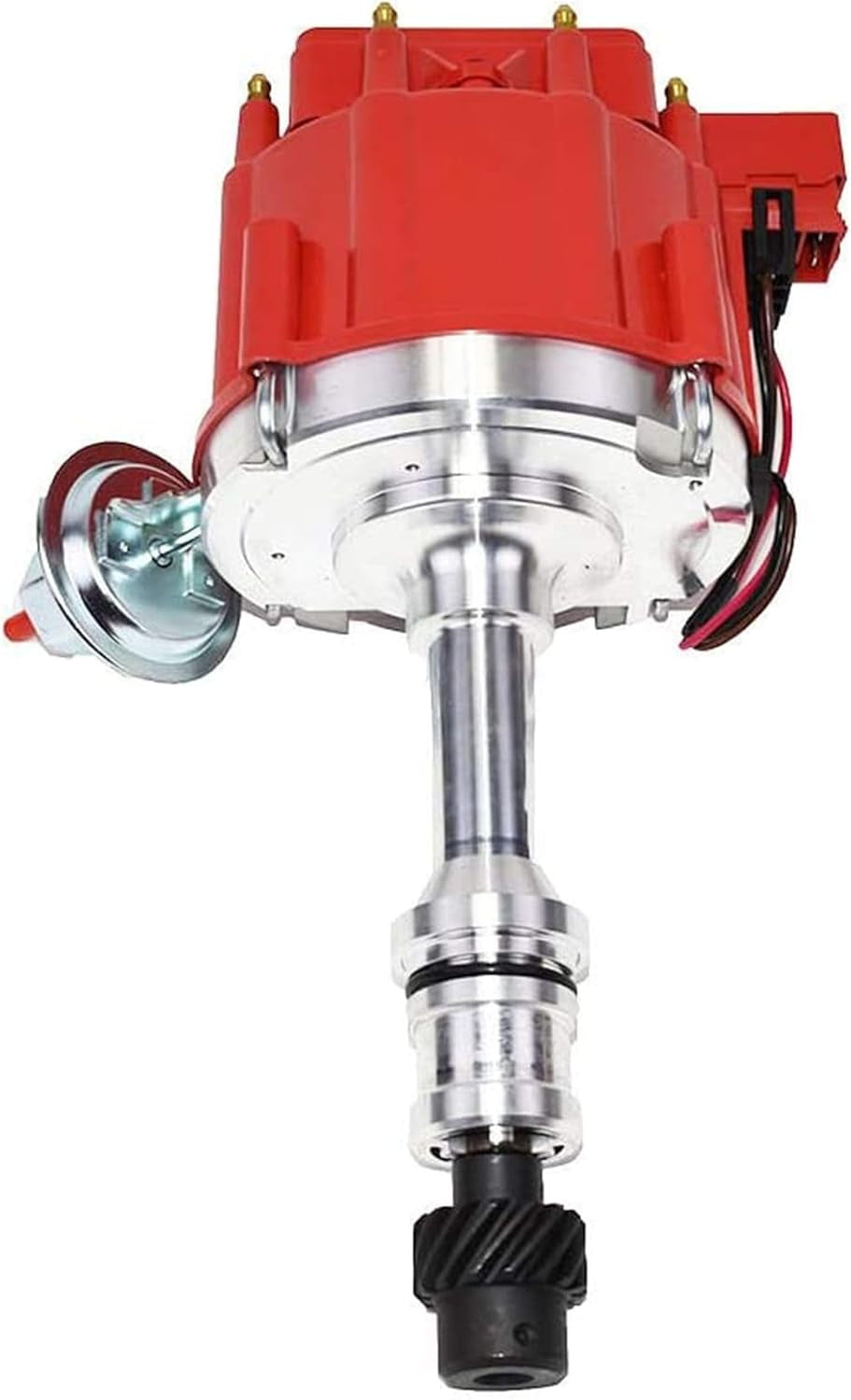 HEI Complete Distributor & Ignition Coil - 65KV Coil, Red Cap & One-Wire Install - Compatible with Oldsmobile V8 260-455 Engines - Hardened Gears & CNC Aluminum Shaft