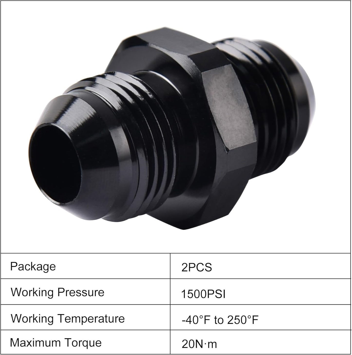 8AN Male to Male Flare Coupler Union Straight Fuel Hose Adapter Fitting Black 2PCS
