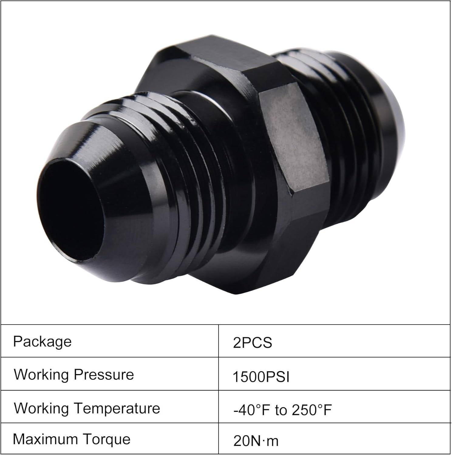 8AN Male to Male Flare Coupler Union Straight Fuel Hose Adapter Fitting Black 2PCS