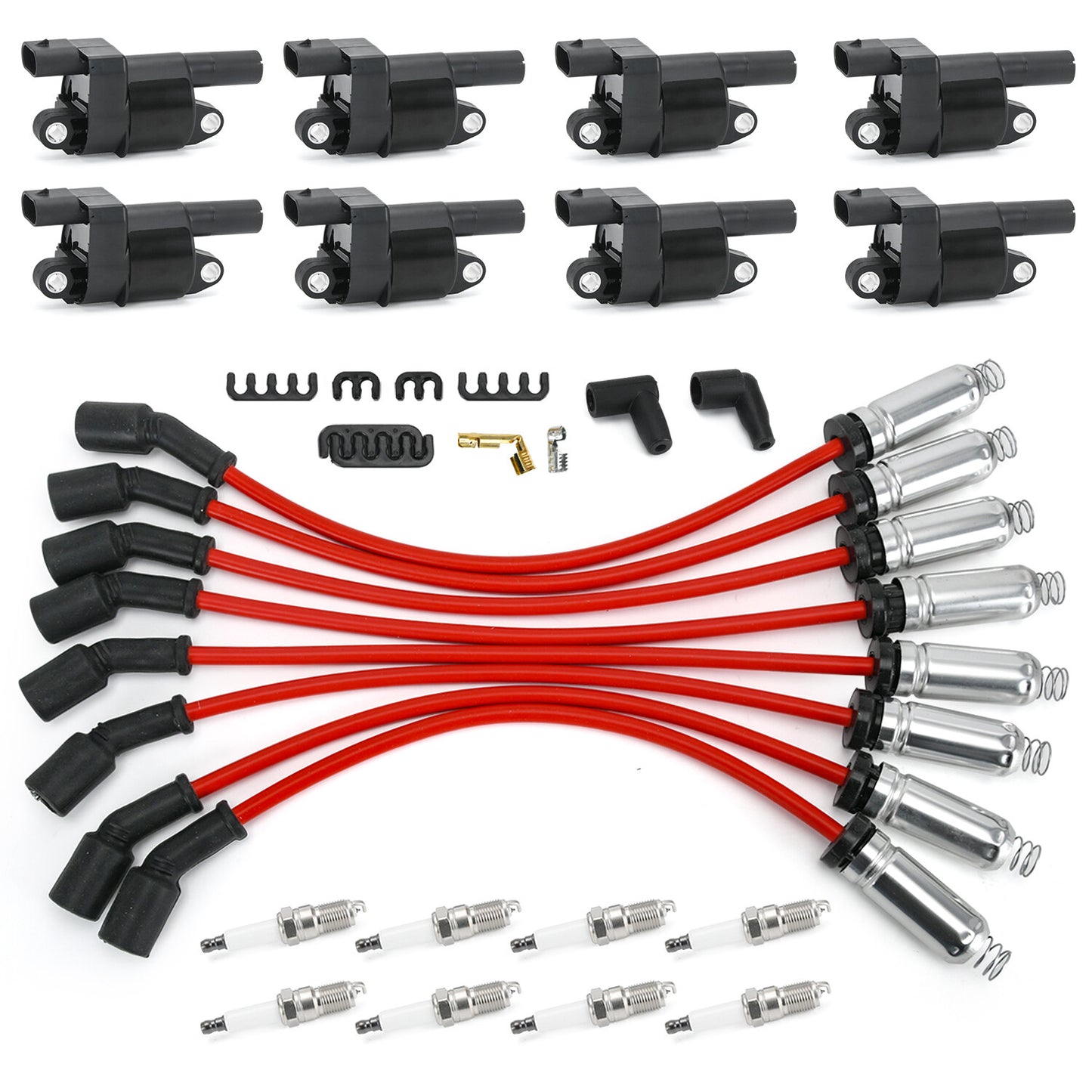 8Pack Ignition Coil and Spark Plug+ Wire for GMC Chevy Silverado 1500 Tahoe 5.3L